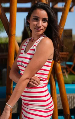 Femme LITTLE MARCEL Robe à Rayures femme EDEN ECRU ROUGE
