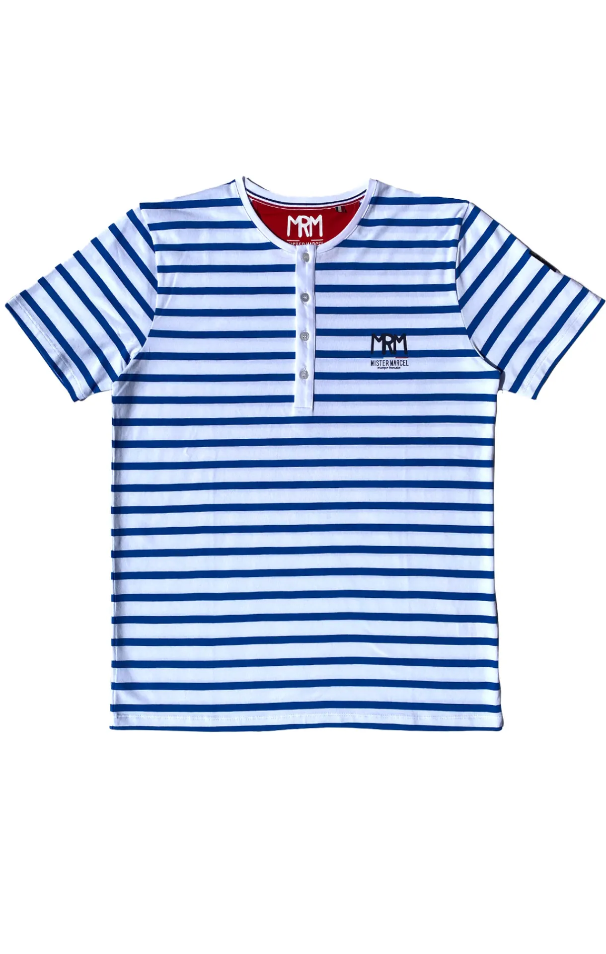 Homme LITTLE MARCEL Tee-shirt col tunisien Homme Mister Marcel TYRADE BLANC BLEU