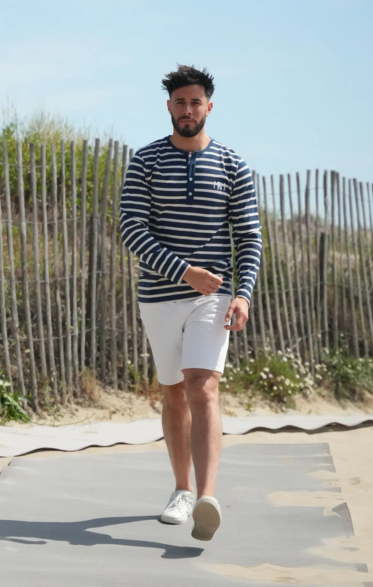Homme LITTLE MARCEL Tee-shirt col tunisien Homme Mister Marcel TUNIS MARINE ECRU