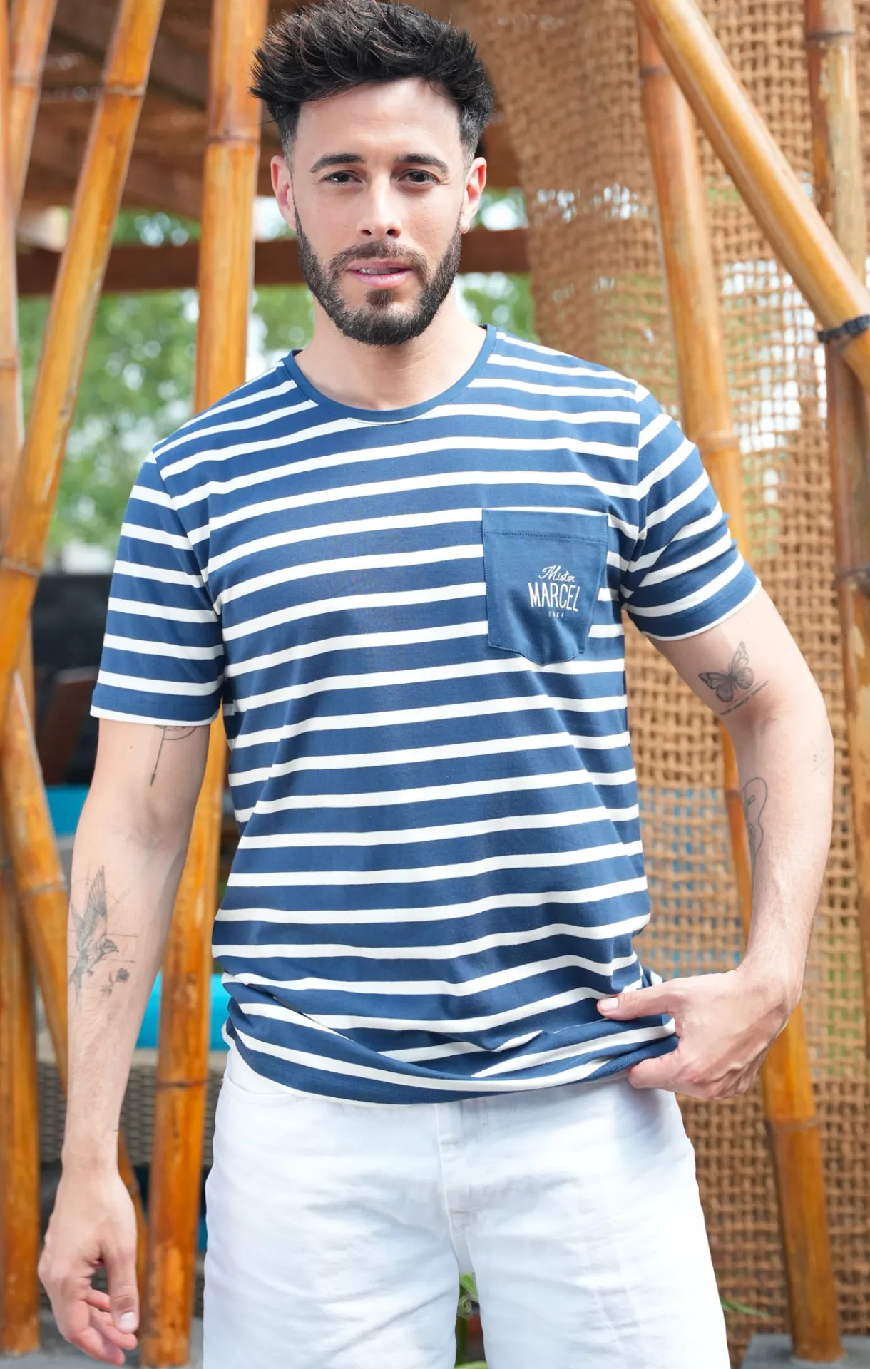Homme LITTLE MARCEL Tee-shirt Manche Courtes homme Mister Marcel HALL MARINE ECRU