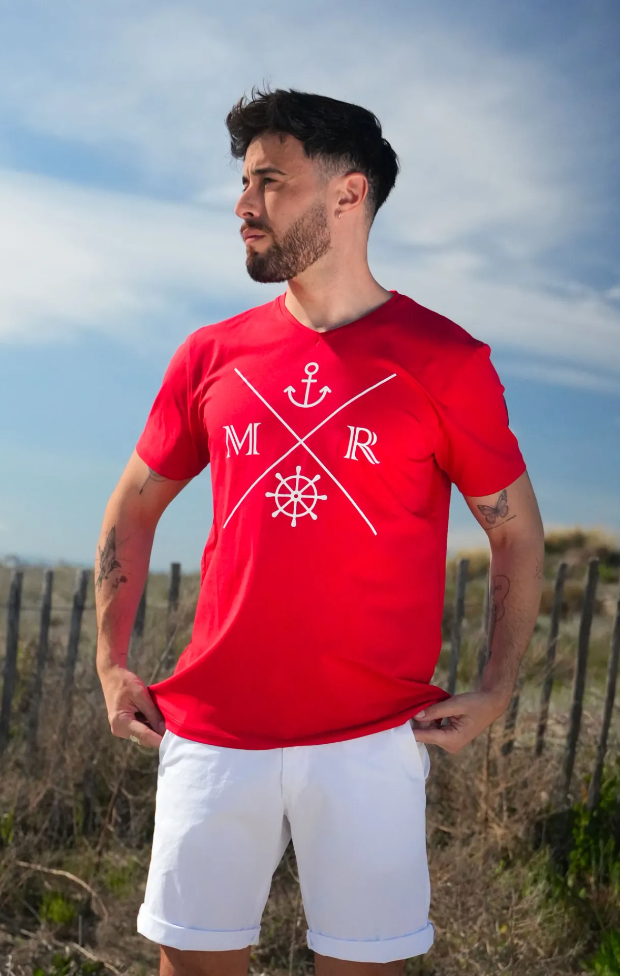 Homme LITTLE MARCEL Tee-shirt Manche Courtes homme Mister Marcel ANCHOR ROUGE