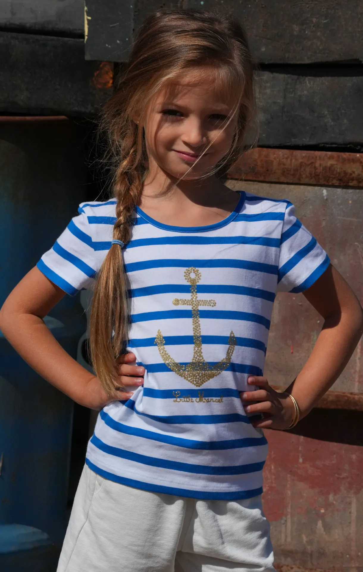 Enfant LITTLE MARCEL Tee-shirt Manches Coutes Enfant Fille TORCADI ANCHOR BLANC BLEU
